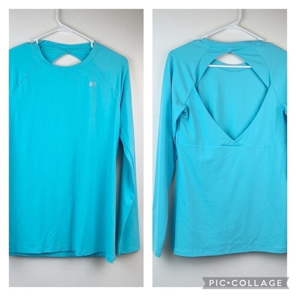 Under Armour open back heat gear, Tiffany blue yoga, running, athletic top EUC - Picture 1 of 5